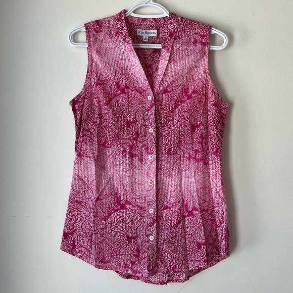 Kim Rogers Pink Paisley Sleeveless Blouse women’s Size Small Ombré 100% cotton - Picture 1 of 9